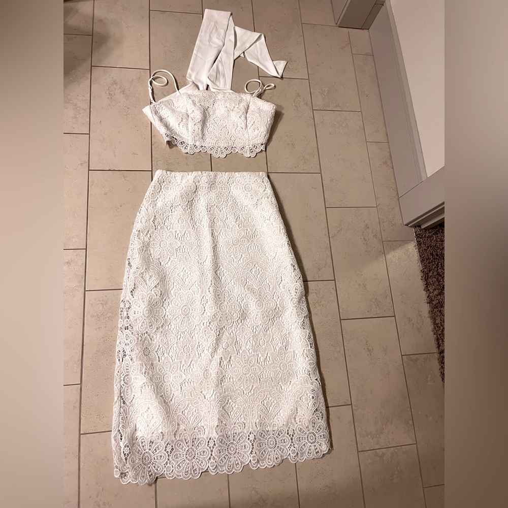 Abercrombie 2 piece white lace midi skirt and tie back tank - both in XS